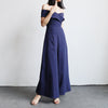 JuneLove 2022 spring women casual full length solid chiffon jumpsuits off shoulder elegant loose playsuits wide leg romper