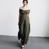 JuneLove 2022 spring women casual full length solid chiffon jumpsuits off shoulder elegant loose playsuits wide leg romper