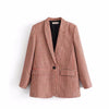 JuneLove 2022 spring women casual pink plaid blazer office lady full sleeve blazer notched collar single button female blazer