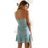 JuneLove 2022 spring women sexy lace hollow out mini a line dress spaghetti strap dress ruffles high waist V neck slim dress