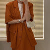 JuneLove Blazers Sets Women Summer Thin Loose Pockets Outwear+High Waist Skirts 2 Pieces Sets Office Lady Korean Suits