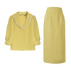 JuneRain French Style Vintage 2 Piece Sets Vintage Women Suit Pearl Notched Sashes Blazer+ Skirt Elegant Office Lady Chic Suits