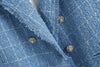JuneRain tweed women elegant blue blazers ladies vintage loose blazer jackets casual female streetwear suits girls chic
