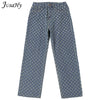 JusaHy Y2K Vintage Plaid Hollow Out Hip Hop Baggy Pants Women's Demin Jeans Club 2022 High Waist Loose Street Style Pants Mujer
