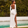 Justchicc Autumn White Bodycon Maxi Dress Women Split Long Sleeve High Split Backless Dress Winter Female Sexy Party Dress 2023
