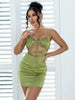 Justchicc Patchwork Ruched Solid Date Mini Dress For Women Lace Up Hollow Out Bodycon Dresses Backless V Neck Sexy Party Vestido