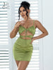 Justchicc Patchwork Ruched Solid Date Mini Dress For Women Lace Up Hollow Out Bodycon Dresses Backless V Neck Sexy Party Vestido