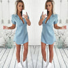 dress new high quality fashion Summer Short Sleeve Solid Denim Dress Turn Down Collar Mini dress women ap25