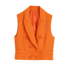 KEYANKETIAN 2023 Textured Short Sleeveless Vest Jacket Double Breasted Slim Fit Suit Collar Vest Ladies Short Orange