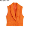 KEYANKETIAN 2023 Textured Short Sleeveless Vest Jacket Double Breasted Slim Fit Suit Collar Vest Ladies Short Orange