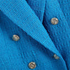 KEYANKETIAN Textured Blue Blazer Ladies Double Breasted Tweed Jacket Ladies Spring Long Sleeve Jacket Elegant Ladies Blazer