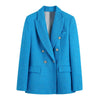 KEYANKETIAN Textured Blue Blazer Ladies Double Breasted Tweed Jacket Ladies Spring Long Sleeve Jacket Elegant Ladies Blazer