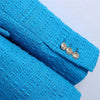 KEYANKETIAN Textured Blue Blazer Ladies Double Breasted Tweed Jacket Ladies Spring Long Sleeve Jacket Elegant Ladies Blazer