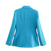 KEYANKETIAN ZA 2023 Textured Blue Blazer Ladies Tweed Jacket Ladies Spring Long Sleeve Jacket Elegant Ladies Blazer