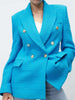 KEYANKETIAN ZA 2023 Textured Blue Blazer Ladies Tweed Jacket Ladies Spring Long Sleeve Jacket Elegant Ladies Blazer