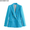 KEYANKETIAN ZA 2023 Textured Blue Blazer Ladies Tweed Jacket Ladies Spring Long Sleeve Jacket Elegant Ladies Blazer