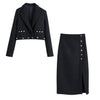 KEYANKETIAN ZA Cropped top autumn gorgeous button tweed wool jacket office lady blazer coat split long skirt lady elegant suit