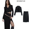 KEYANKETIAN ZA Cropped top autumn gorgeous button tweed wool jacket office lady blazer coat split long skirt lady elegant suit
