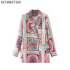 KEYANKETIAN ZA female geometric print double-breasted blazer retro jacket long-sleeved jacket chic female dress femme