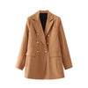 KEYANKETIAN ZA Women's blazer camel-colored metal buttons double-breasted pocket dress jacket office lady blazer top