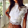 KHALEE YOSE White Lace Crochet Blouse Tops Hollow Out Summer Cropped Tops Shirt Women Zipper Ruffles Slim Tees Shirts  Blouse