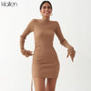 KLALIEN Autumn Sweater Dress Women Long Sleeve Turtleneck Knit Solid Slim Drawstring Bodycon Dress Thicken Warm Streetwear