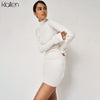 KLALIEN Autumn Sweater Dress Women Long Sleeve Turtleneck Knit Solid Slim Drawstring Bodycon Dress Thicken Warm Streetwear