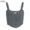 KLALIEN Fashion Casual Streetwear Slim Solid Moon Print Female Camisole 2022 New Simple Gray Black Basic Wild Soft Women Top