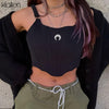 KLALIEN Fashion Casual Streetwear Slim Solid Moon Print Female Camisole 2022 New Simple Gray Black Basic Wild Soft Women Top
