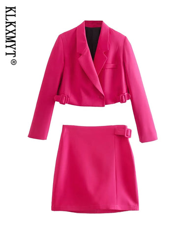 KLKXMYT TRAF 2023 Mini Skirt Blazer Sets Woman 2 Pieces Summer Suit For Women Casual Short Blazers And Short Skirts Women Outfit