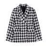 KLKXMYT TRAF Women 2023 Houndstooth Tweed Blazer Coat Vintage Long Sleeve Casual Female Outerwear Chic Jacket
