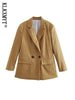 KLKXMYT TRAF Women's Blazer Jacket 2023 Double Breasted Linen Blazers Coat Vintage Long Sleeve Female Overcoat Tops