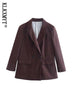 KLKXMYT TRAF Women's Blazer Jacket 2023 Double Breasted Linen Blazers Coat Vintage Long Sleeve Female Overcoat Tops