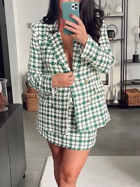 KLKXMYT Traf Blazer Women Coat Spring 2023 Check Suit Jacket Woman Vintage Long Sleeve Double Breasted Blazers Top