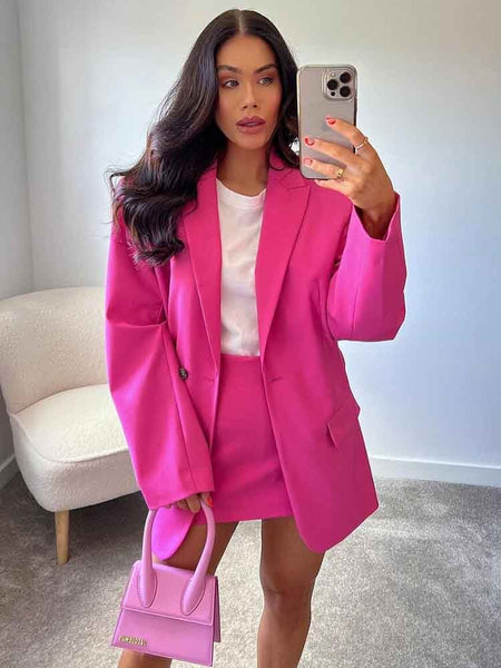 KLKXMYT Traf Women Suits With Skirt Sets 2023 Slim Casual Blazer Jacket Mini Skirt Set Woman 2 Pieces Chic Female Suit