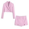 KLKXMYT Traf Women Suits With Skirt Sets Cropped Casual Blazer Set Woman 2 Pieces Suit Check Mini Skirts Female Oufits