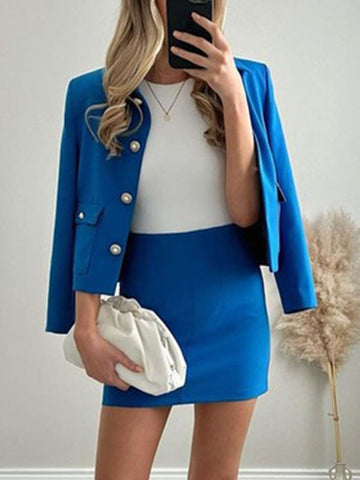 KLKXMYT Traf Women Suits With Skirt Sets Pearl Button Cropped Blazer Woman 2 Pieces Short Jacket Suit Mini Skirts Female Set