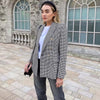 KLKXMYT Traf Women  Vintage Houndstooth Plaid Print Casual Blazer Coat Office Ladies Double Breasted Outerwear Chic Slim Tops