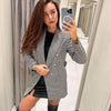 KLKXMYT Traf Women  Vintage Houndstooth Plaid Print Casual Blazer Coat Office Ladies Double Breasted Outerwear Chic Slim Tops