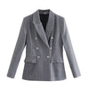 KLKXMYT Traf Women  Vintage Houndstooth Plaid Print Casual Blazer Coat Office Ladies Double Breasted Outerwear Chic Slim Tops