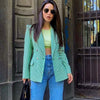 KLKXMYT Traf Women  Vintage Houndstooth Plaid Print Casual Blazer Coat Office Ladies Double Breasted Outerwear Chic Slim Tops