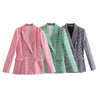 KLKXMYT Traf Women  Vintage Houndstooth Plaid Print Casual Blazer Coat Office Ladies Double Breasted Outerwear Chic Slim Tops