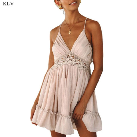 Fashion Womens Lace Crochet Frill Ladies Dress Strappy Mini Summer Dress