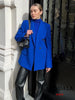 KONDALA Office Lady Solid Blue Oversized Long Blazer Women V Neck Double Breasted Pockets Vintage Jacket Female Elegant