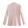 KONDALA Women Chic Pink Oversized Blazer Za 2023 Office Lady Double Breasted Solid Pockets Long Jackets V Neck Elegant Mujer Top