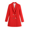KONDALA Women Office Lady Chic Red Blazer Oversized Double Breasted V Neck Long Blazer Female Stylish Elegant Women Jackets Tops