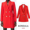 KONDALA Women Office Lady Chic Red Blazer Oversized Double Breasted V Neck Long Blazer Female Stylish Elegant Women Jackets Tops
