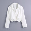 KONDALA Women White Shirt Za Suits V Neck Blouse Solid Oversized Short Blazer High Waist Straight Skirt Soft 2 Pieces Suits