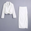 KONDALA Women White Shirt Za Suits V Neck Blouse Solid Oversized Short Blazer High Waist Straight Skirt Soft 2 Pieces Suits
