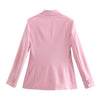 KONDALA Za 2023 Chic Pink Women Office Lady Blazer V Neck Double Breasted Long Sleeve Autumn Jackets Elegant Slim Blazer